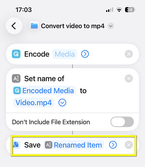 Add Save File Action in Shortcut