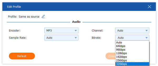 Adjust Audio Bitrate up to 320kbps