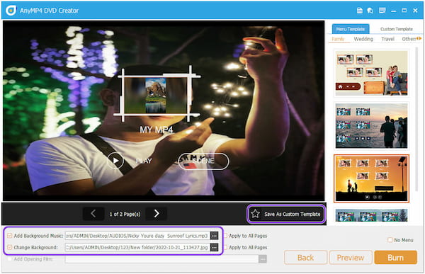Anymp4 Burn Mp4 to Blu ray Menu Template