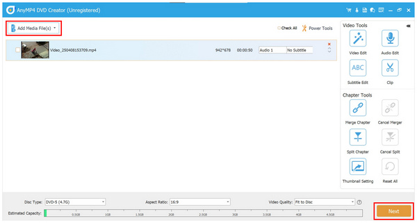Anymp4 DVD Creator Add Media