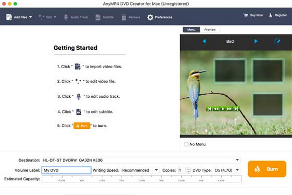 Anymp4 DVD Creator Interface