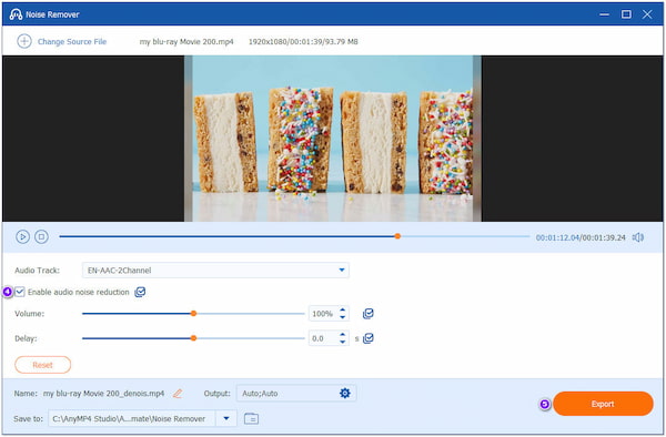 AnyMP4 Remove Background Noise Export