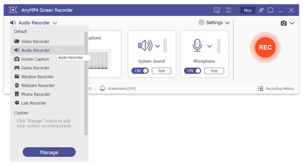 Anymp4 Screen Recorder Main Inteface