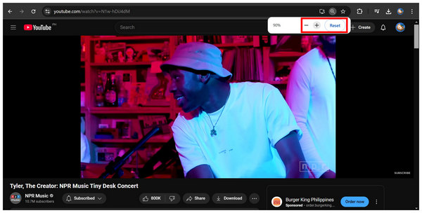 Browser Menu Zoom Value