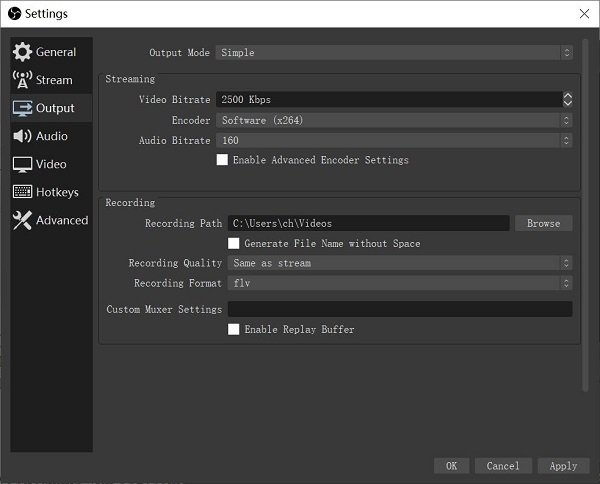 Change OBS Recording Saving Location