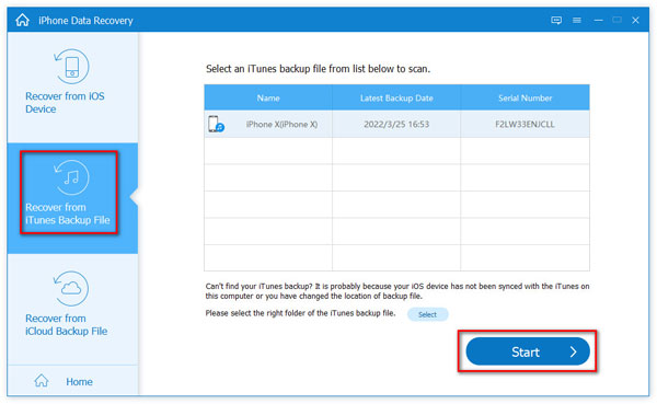 Choose Recover From iTunes Backup