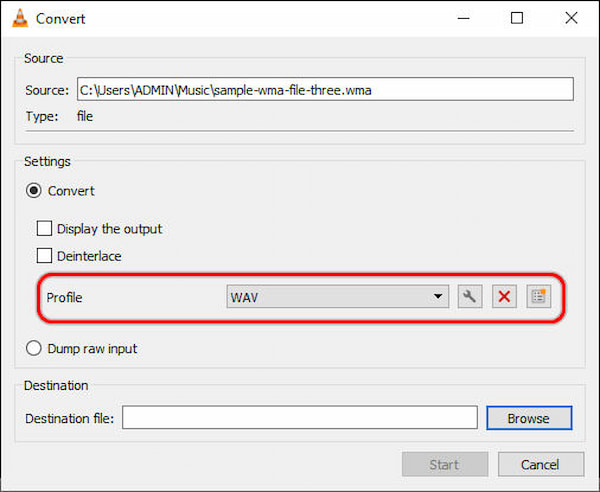 Choose WAV as Profile