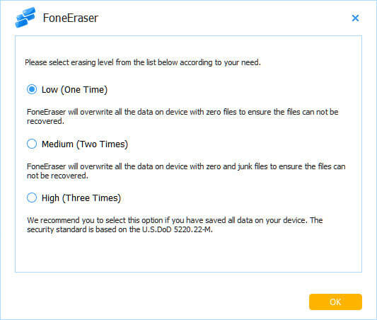 Click to select erasing level