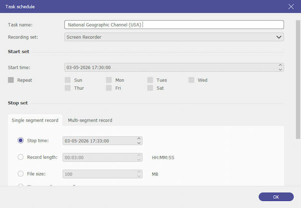 Configure Recording Schedule