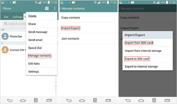 Copy contacts simcard