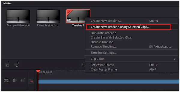 Create New Timeline Using Selected Clips