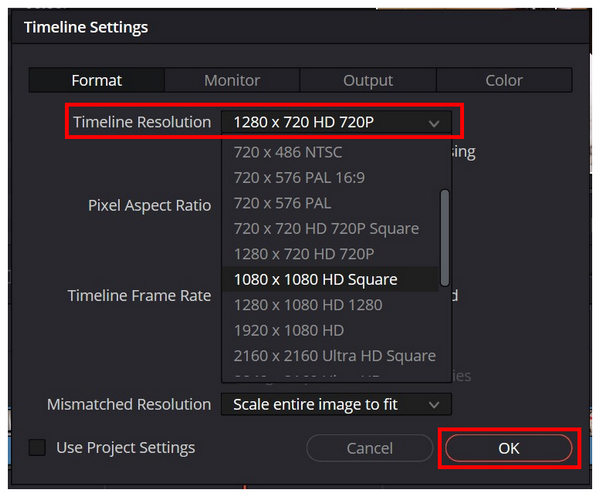 Davinci Resolve Timeline Resolution