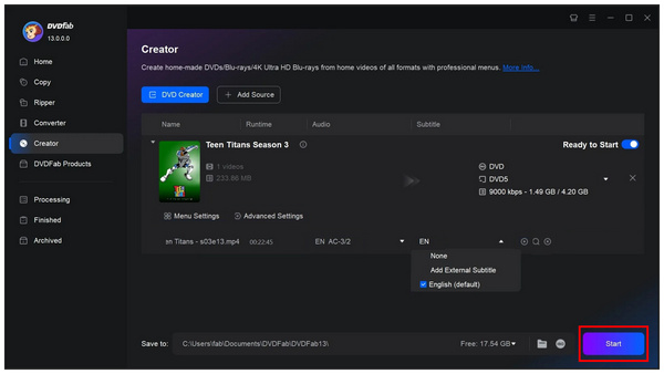 Dvdfab Dvd Creator Start