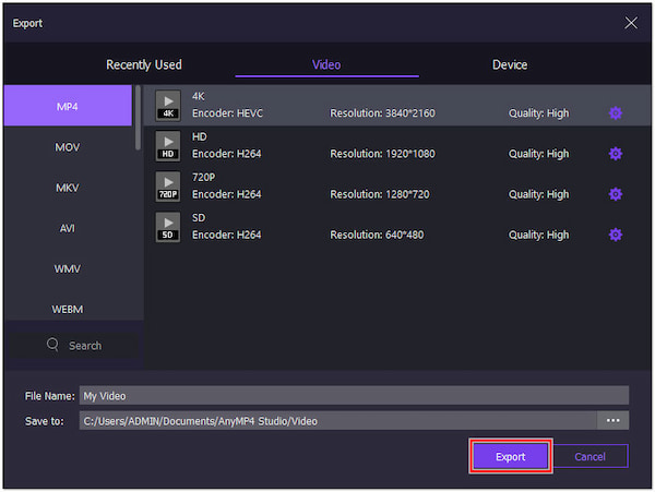 Export the Recap Video