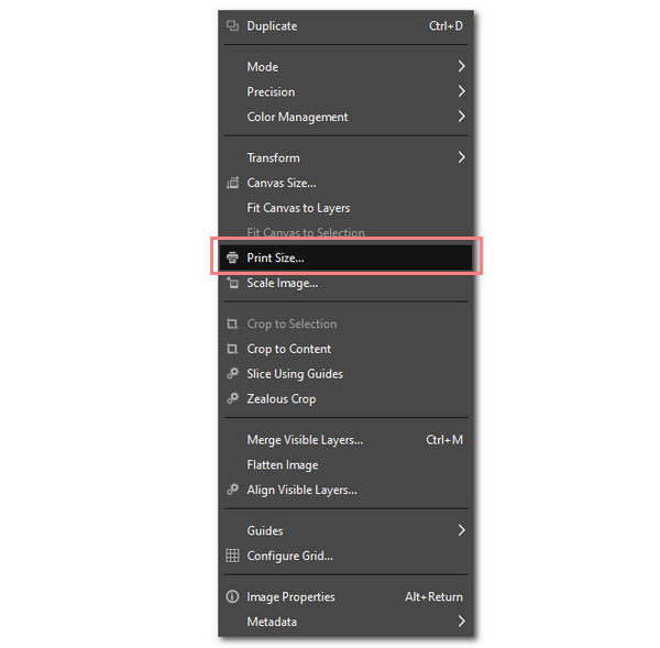 GIMP Increase Image Resolution Select Print Size