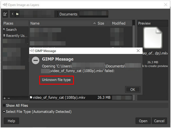 Gimp Unknown File Type