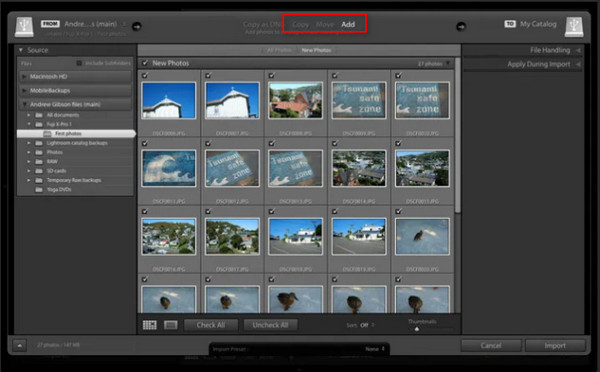 Lighroom Choose Import Mode