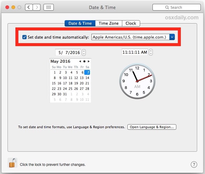 MacOS Date And Time Set