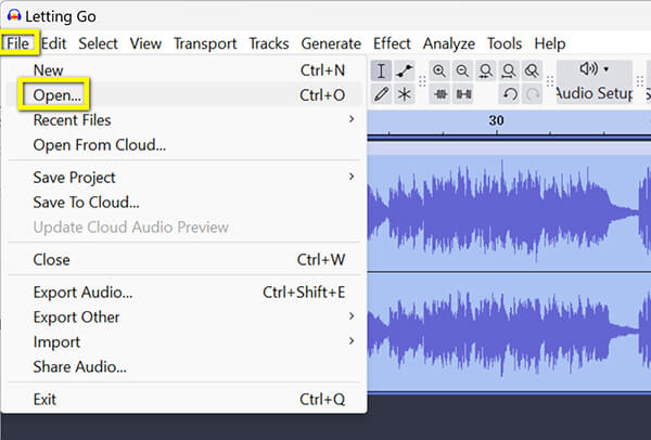 Open Mp3 in Audacity