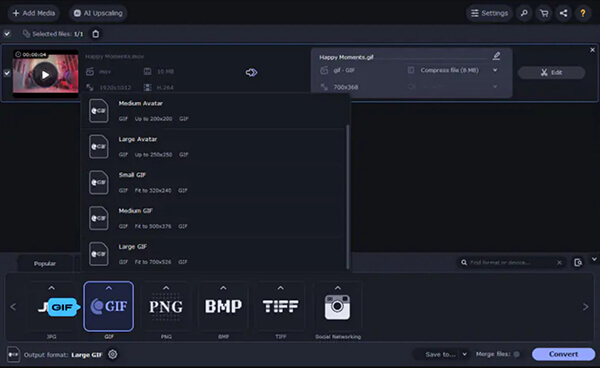 Output GIF in Movavi Video Converter