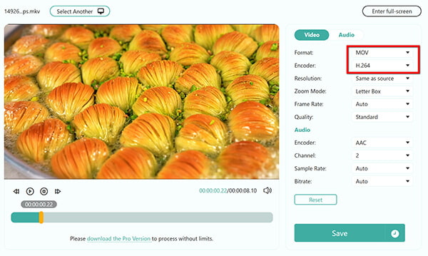 Output Mov in Anymp4 Online Converter