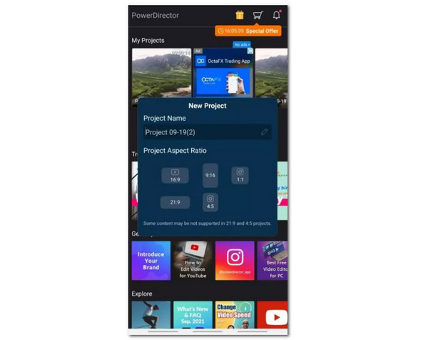 PowerDirector Download Project Name Aspect Ratio