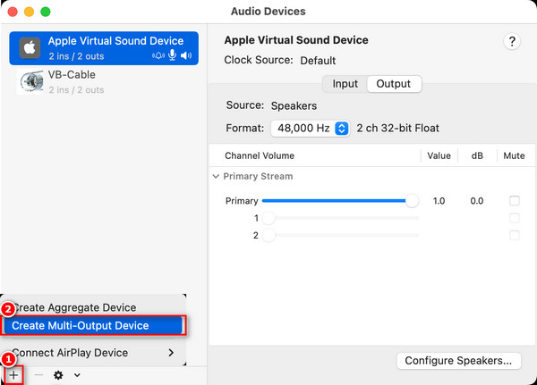 Select Create Multi Output Device Option