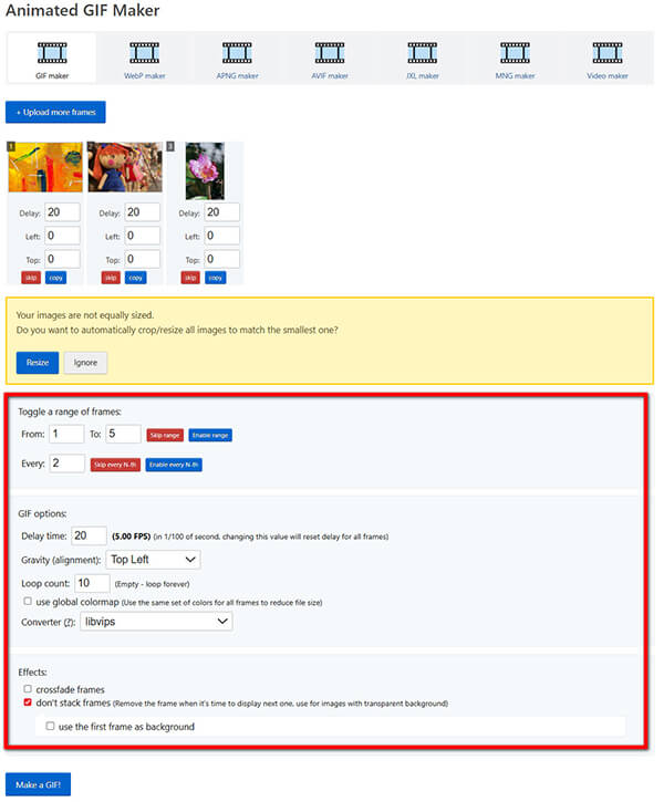Select Gif Settings In Ezgif