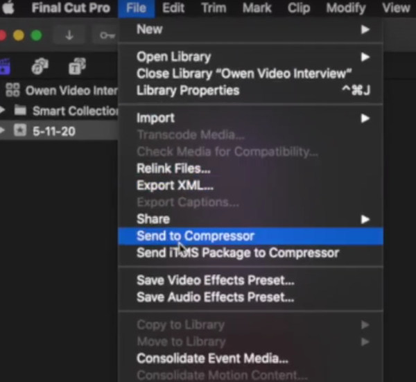 Send the Current Video to Final Cut Pro Compressor