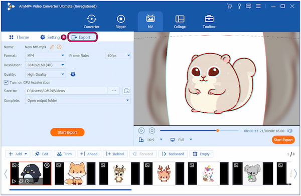 Start Exporting Video