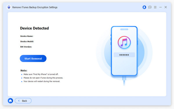Start Remove Backup Encryption Settings