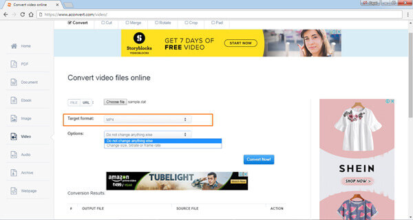 Select Target format