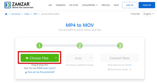 Upload mp4 to zamzar