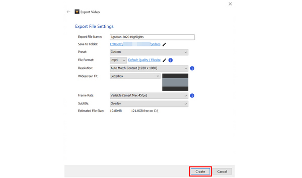 VideoPad Create Button