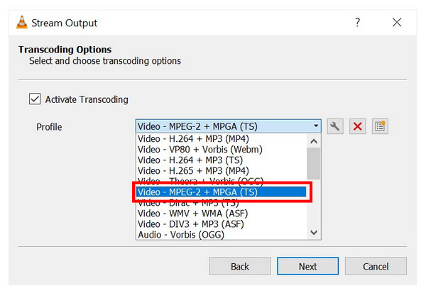 VLC Media Player Transcoding Profile