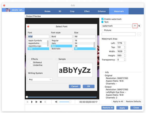 Watermark Select Font